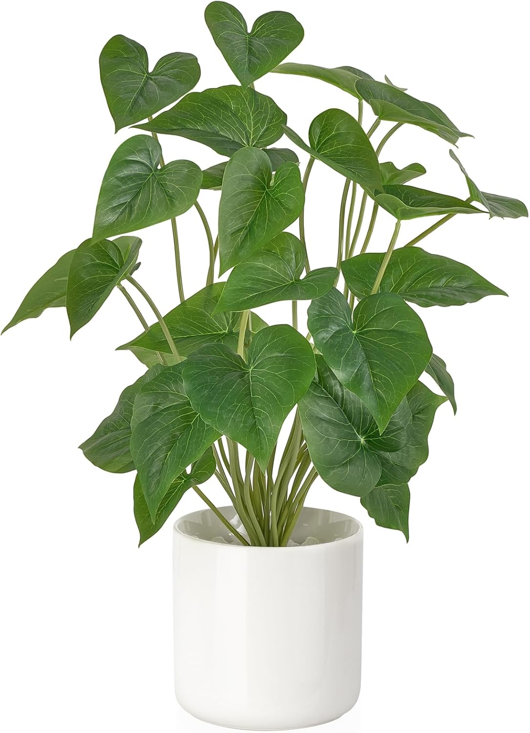 Fake Plants in Ceramic Pot, 11" Potted Artificial Plants Home Decor | Realistic Faux Green Leaf Plant with White Planter, Fake Pothos, for Desk Shelf Table Office Bathroom Bedroom Decoration