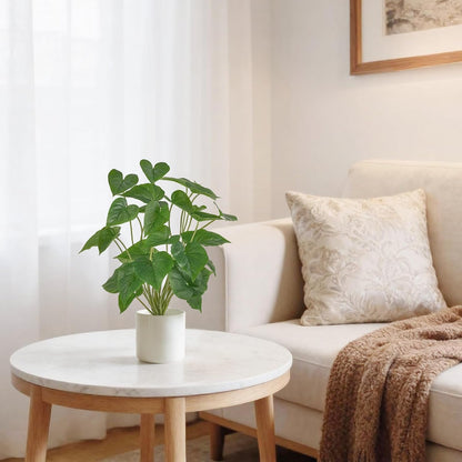 Fake Plants in Ceramic Pot, 11" Potted Artificial Plants Home Decor | Realistic Faux Green Leaf Plant with White Planter, Fake Pothos, for Desk Shelf Table Office Bathroom Bedroom Decoration
