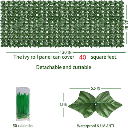ODTORY Artificial Ivy Privacy Screen Fence Panel, Green 40 X 120 in | UV-Anti Faux Greenery Backdrop, Fake Vine Leaf Hedges Background, Patio/Balcony/Garden/Backyard, Indoor Outdoor Green Decor