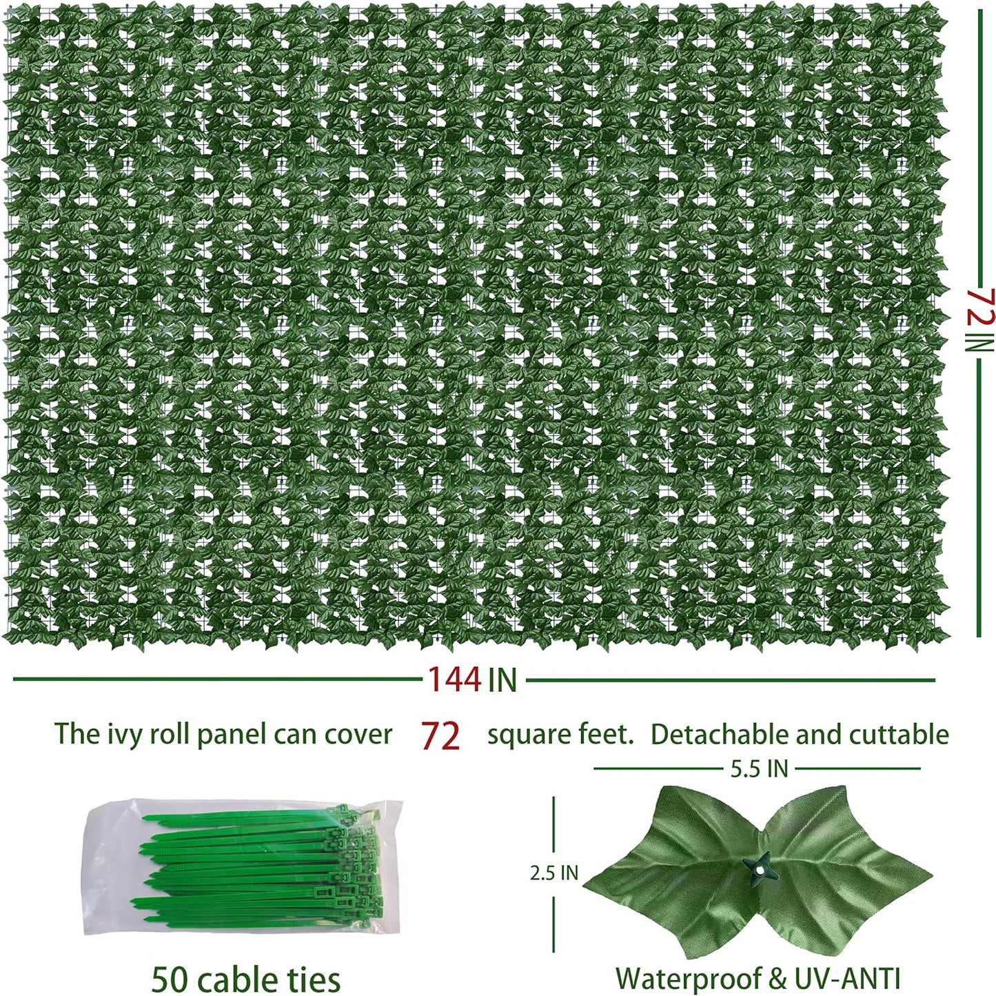 ODTORY Artificial Ivy Privacy Screen Fence Panel, Green 40 X 120 in | UV-Anti Faux Greenery Backdrop, Fake Vine Leaf Hedges Background, Patio/Balcony/Garden/Backyard, Indoor Outdoor Green Decor