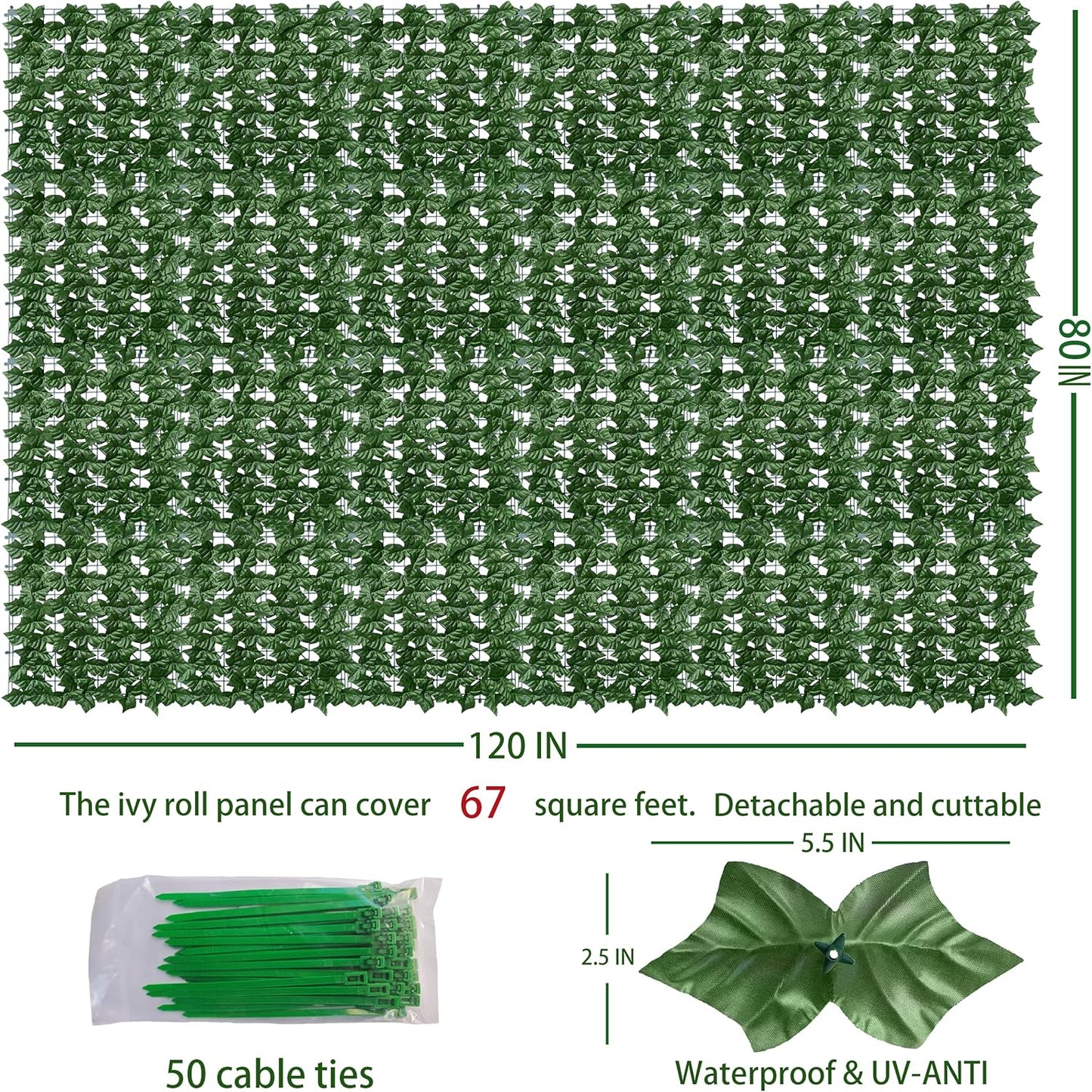 ODTORY Artificial Ivy Privacy Screen Fence Panel, Green 40 X 120 in | UV-Anti Faux Greenery Backdrop, Fake Vine Leaf Hedges Background, Patio/Balcony/Garden/Backyard, Indoor Outdoor Green Decor