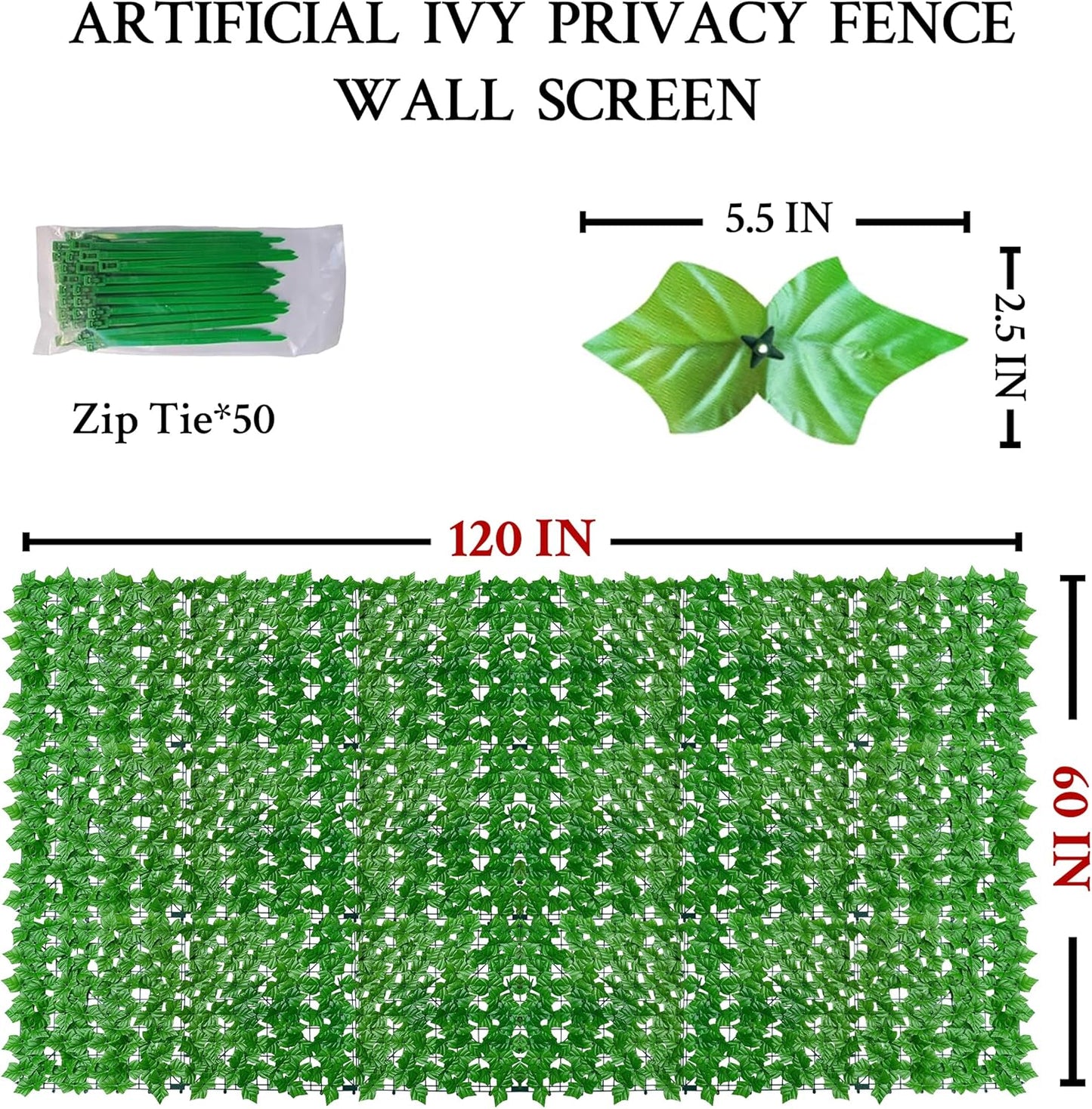 ODTORY Artificial Ivy Privacy Screen Fence Panel, Green 40 X 120 in | UV-Anti Faux Greenery Backdrop, Fake Vine Leaf Hedges Background, Patio/Balcony/Garden/Backyard, Indoor Outdoor Green Decor