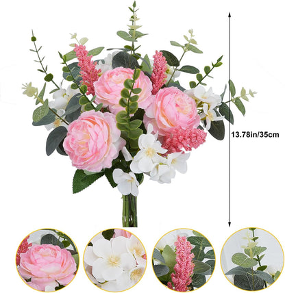 Pink Artificial Flower Bouquet Silk Peony Flowers for Wedding | HO2NLE Pink Artificial Flower Bouquet Silk Peony Flowers for Wedding 16PCS Stems Mixed Bouquet, Realistic Silk Flowers, Flexi