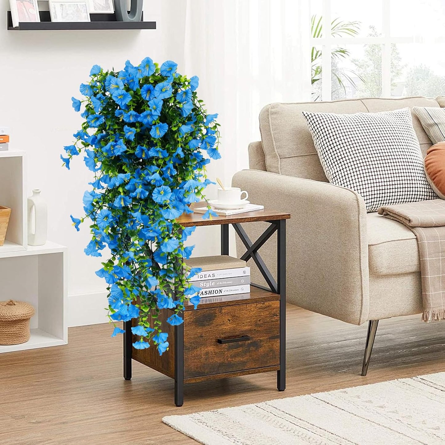 2-Pack Fake Hanging Plants, Faux Hanging Plant Artificial Greenery for Living Room Bedroom Boho Wall Shelf Indoor Outdoor Decor (Green Pothos Ivy Vines)