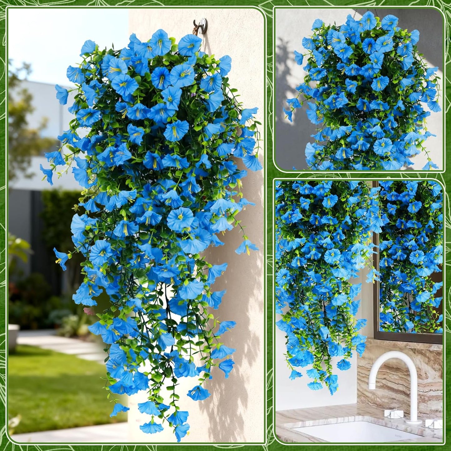 2-Pack Fake Hanging Plants, Faux Hanging Plant Artificial Greenery for Living Room Bedroom Boho Wall Shelf Indoor Outdoor Decor (Green Pothos Ivy Vines)