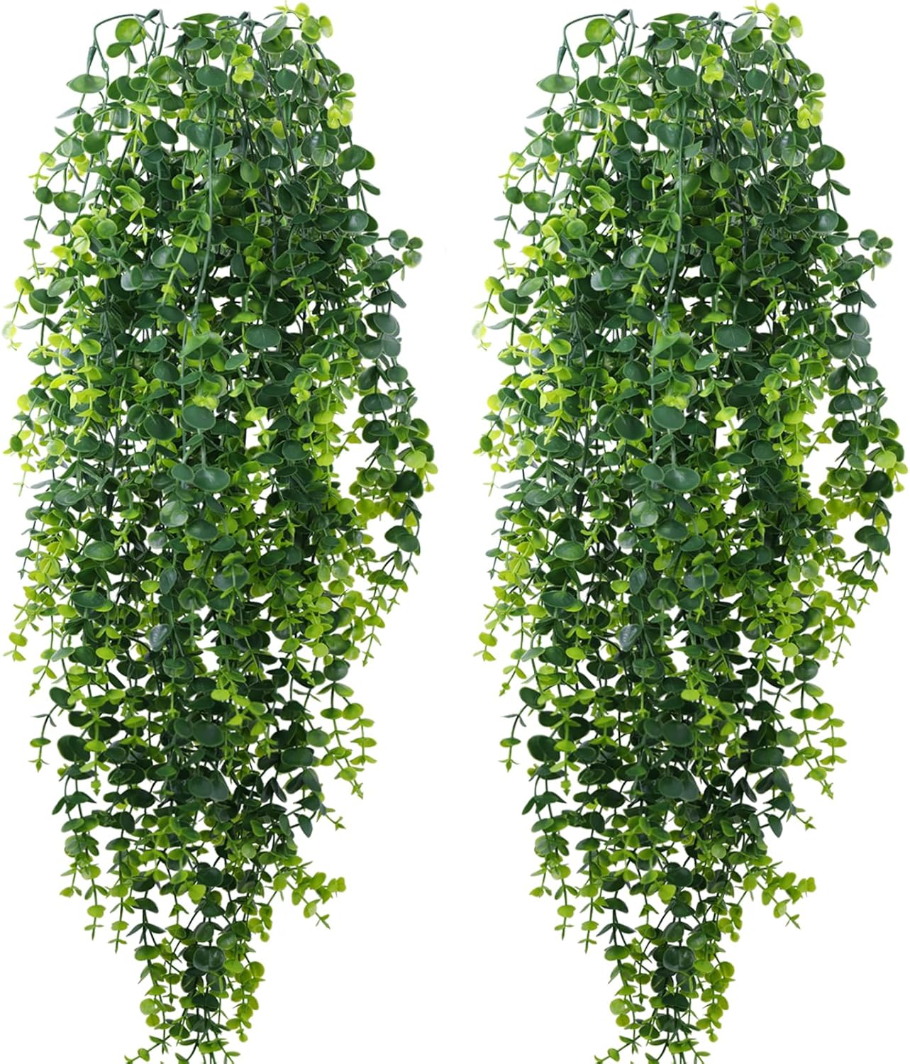 2-Pack Fake Hanging Plants, Faux Hanging Plant Artificial Greenery for Living Room Bedroom Boho Wall Shelf Indoor Outdoor Decor (Green Pothos Ivy Vines)
