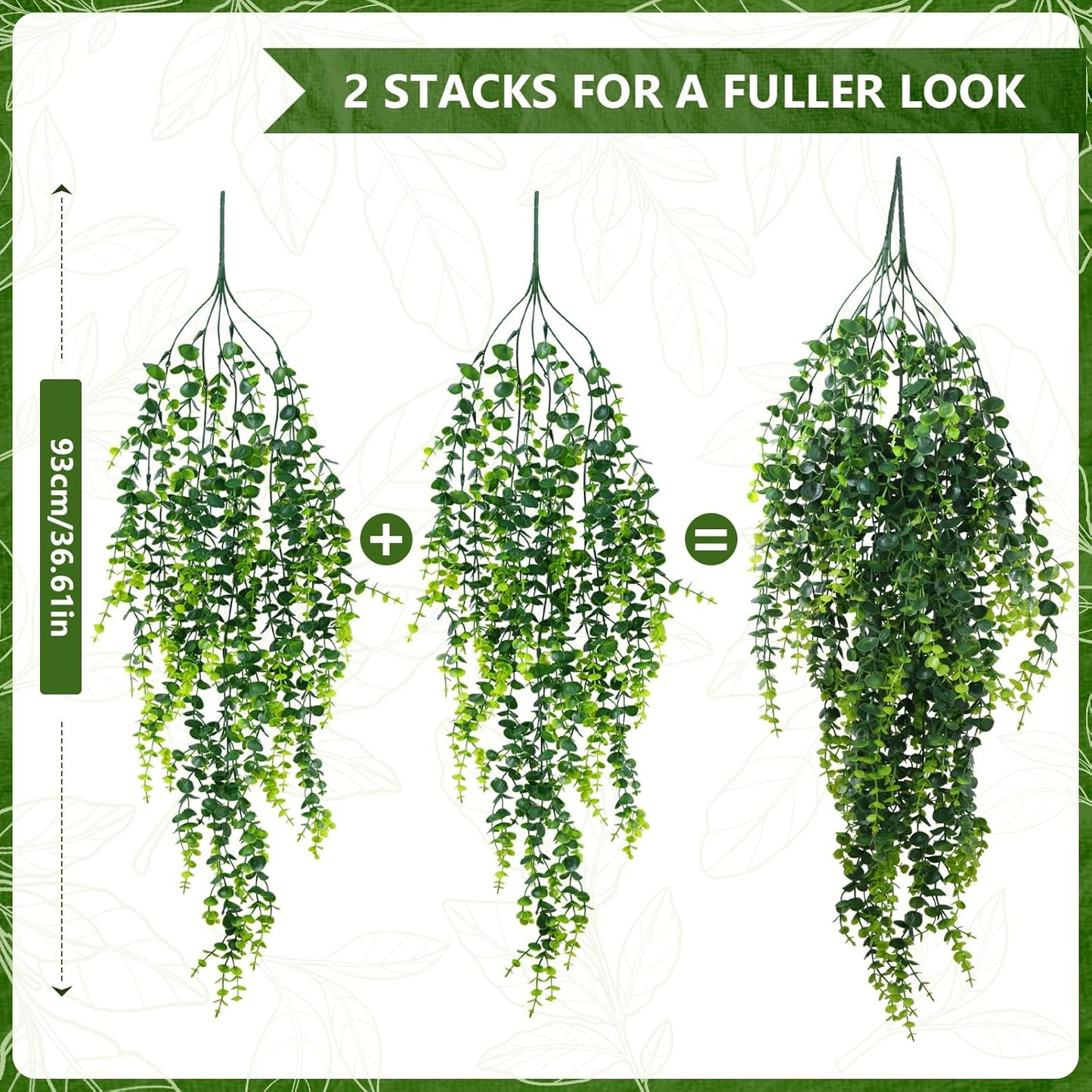 2-Pack Fake Hanging Plants, Faux Hanging Plant Artificial Greenery for Living Room Bedroom Boho Wall Shelf Indoor Outdoor Decor (Green Pothos Ivy Vines)