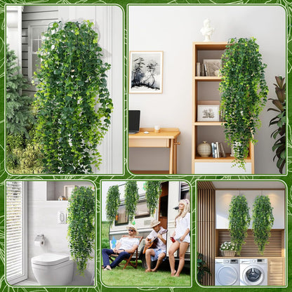 2-Pack Fake Hanging Plants, Faux Hanging Plant Artificial Greenery for Living Room Bedroom Boho Wall Shelf Indoor Outdoor Decor (Green Pothos Ivy Vines)
