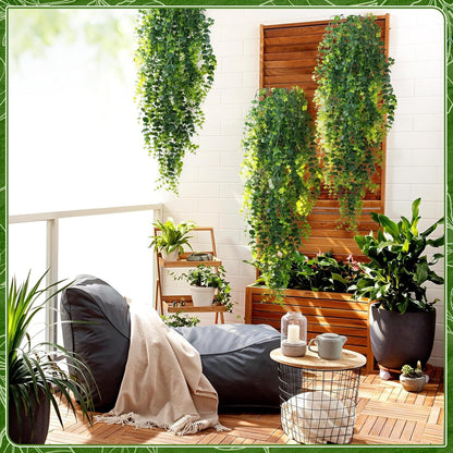 2-Pack Fake Hanging Plants, Faux Hanging Plant Artificial Greenery for Living Room Bedroom Boho Wall Shelf Indoor Outdoor Decor (Green Pothos Ivy Vines)
