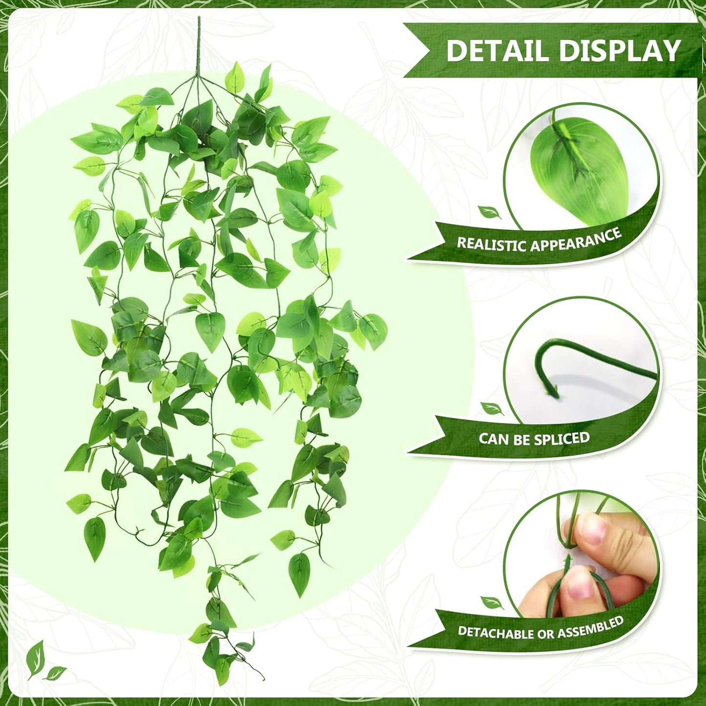 2-Pack Fake Hanging Plants, Faux Hanging Plant Artificial Greenery for Living Room Bedroom Boho Wall Shelf Indoor Outdoor Decor (Green Pothos Ivy Vines)