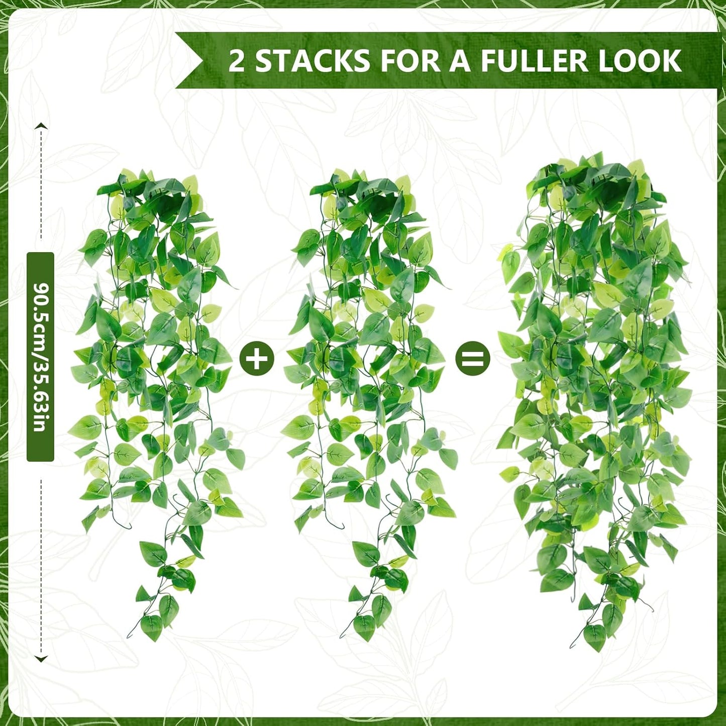 2-Pack Fake Hanging Plants, Faux Hanging Plant Artificial Greenery for Living Room Bedroom Boho Wall Shelf Indoor Outdoor Decor (Green Pothos Ivy Vines)