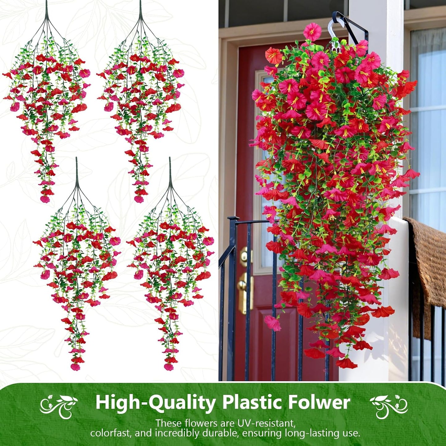 2-Pack Fake Hanging Plants, Faux Hanging Plant Artificial Greenery for Living Room Bedroom Boho Wall Shelf Indoor Outdoor Decor (Green Pothos Ivy Vines)