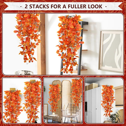 2-Pack Fake Hanging Plants, Faux Hanging Plant Artificial Greenery for Living Room Bedroom Boho Wall Shelf Indoor Outdoor Decor (Green Pothos Ivy Vines)