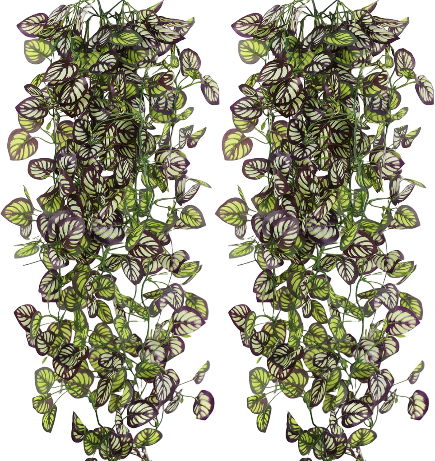 2-Pack Fake Hanging Plants, Faux Hanging Plant Artificial Greenery for Living Room Bedroom Boho Wall Shelf Indoor Outdoor Decor (Green Pothos Ivy Vines)