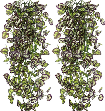 2-Pack Fake Hanging Plants, Faux Hanging Plant Artificial Greenery for Living Room Bedroom Boho Wall Shelf Indoor Outdoor Decor (Green Pothos Ivy Vines)