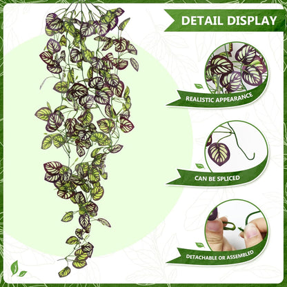 2-Pack Fake Hanging Plants, Faux Hanging Plant Artificial Greenery for Living Room Bedroom Boho Wall Shelf Indoor Outdoor Decor (Green Pothos Ivy Vines)