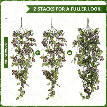 2-Pack Fake Hanging Plants, Faux Hanging Plant Artificial Greenery for Living Room Bedroom Boho Wall Shelf Indoor Outdoor Decor (Green Pothos Ivy Vines)
