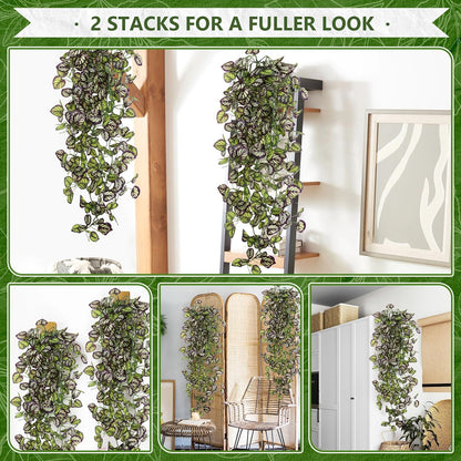 2-Pack Fake Hanging Plants, Faux Hanging Plant Artificial Greenery for Living Room Bedroom Boho Wall Shelf Indoor Outdoor Decor (Green Pothos Ivy Vines)