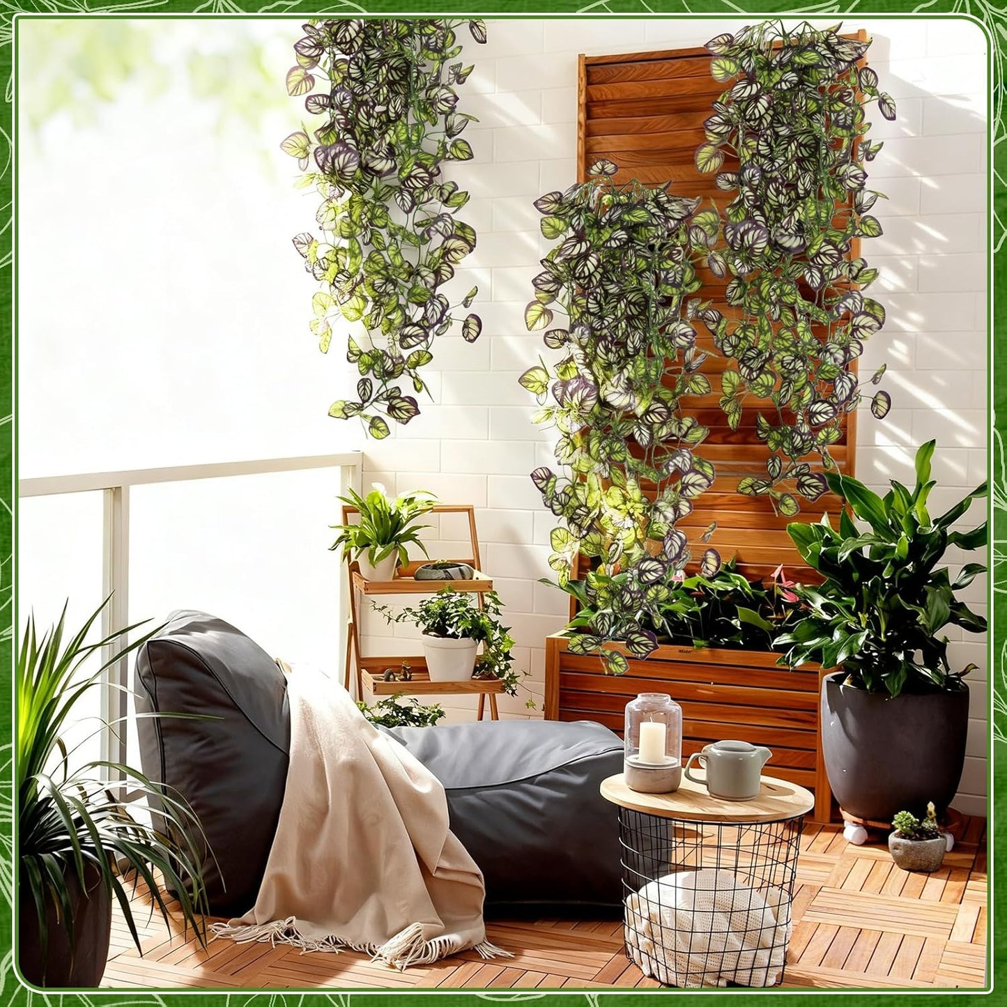 2-Pack Fake Hanging Plants, Faux Hanging Plant Artificial Greenery for Living Room Bedroom Boho Wall Shelf Indoor Outdoor Decor (Green Pothos Ivy Vines)