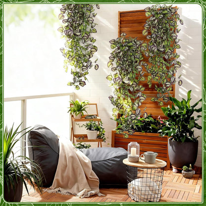 2-Pack Fake Hanging Plants, Faux Hanging Plant Artificial Greenery for Living Room Bedroom Boho Wall Shelf Indoor Outdoor Decor (Green Pothos Ivy Vines)