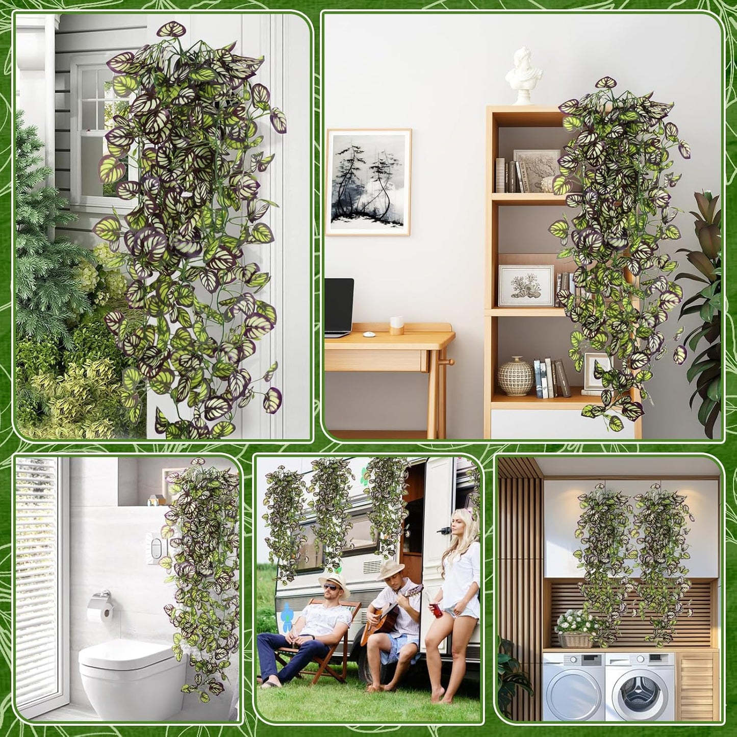 2-Pack Fake Hanging Plants, Faux Hanging Plant Artificial Greenery for Living Room Bedroom Boho Wall Shelf Indoor Outdoor Decor (Green Pothos Ivy Vines)