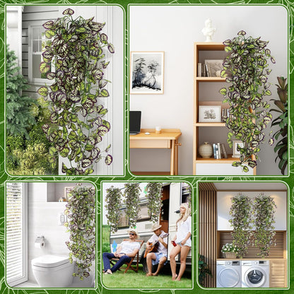 2-Pack Fake Hanging Plants, Faux Hanging Plant Artificial Greenery for Living Room Bedroom Boho Wall Shelf Indoor Outdoor Decor (Green Pothos Ivy Vines)