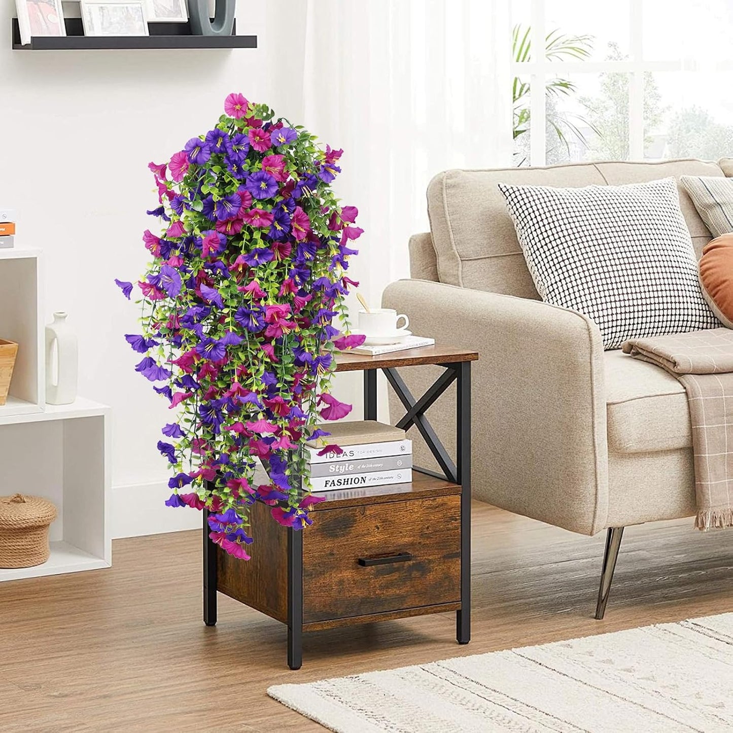 2-Pack Fake Hanging Plants, Faux Hanging Plant Artificial Greenery for Living Room Bedroom Boho Wall Shelf Indoor Outdoor Decor (Green Pothos Ivy Vines)