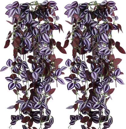 2-Pack Fake Hanging Plants, Faux Hanging Plant Artificial Greenery for Living Room Bedroom Boho Wall Shelf Indoor Outdoor Decor (Green Pothos Ivy Vines)
