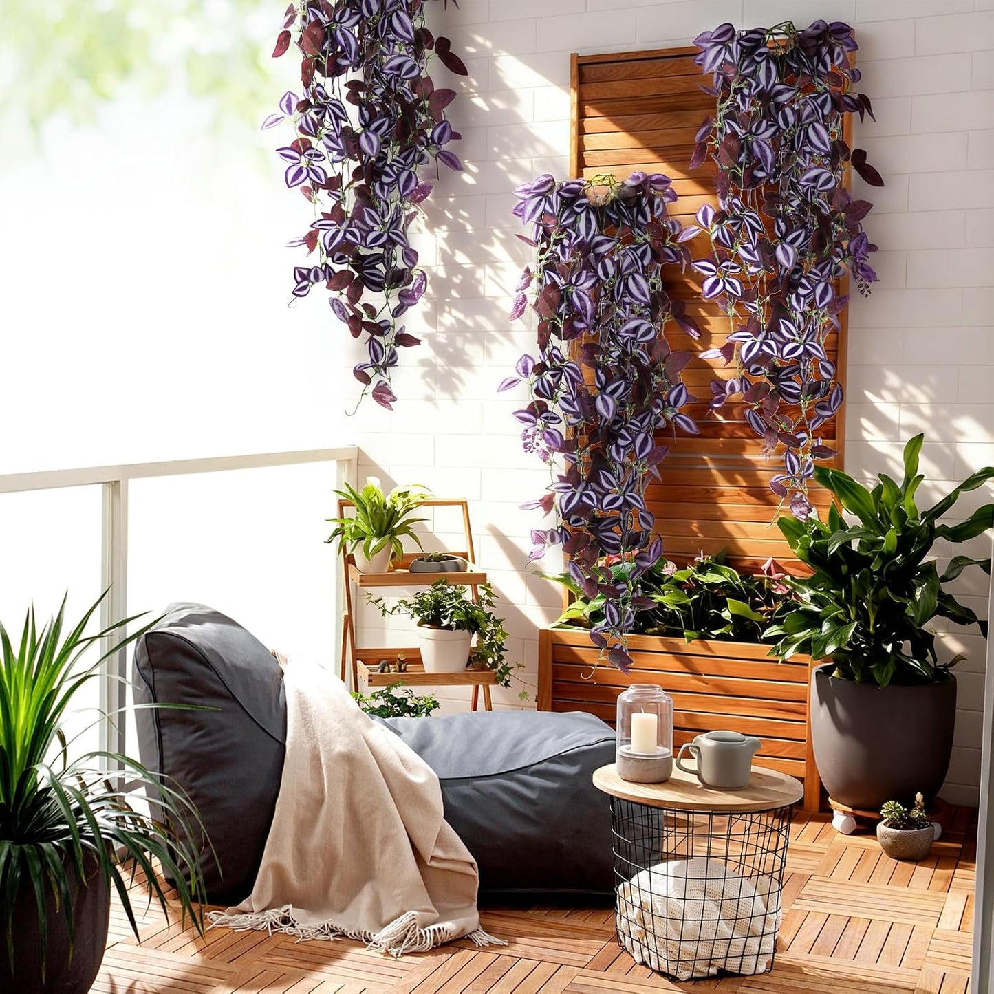 2-Pack Fake Hanging Plants, Faux Hanging Plant Artificial Greenery for Living Room Bedroom Boho Wall Shelf Indoor Outdoor Decor (Green Pothos Ivy Vines)