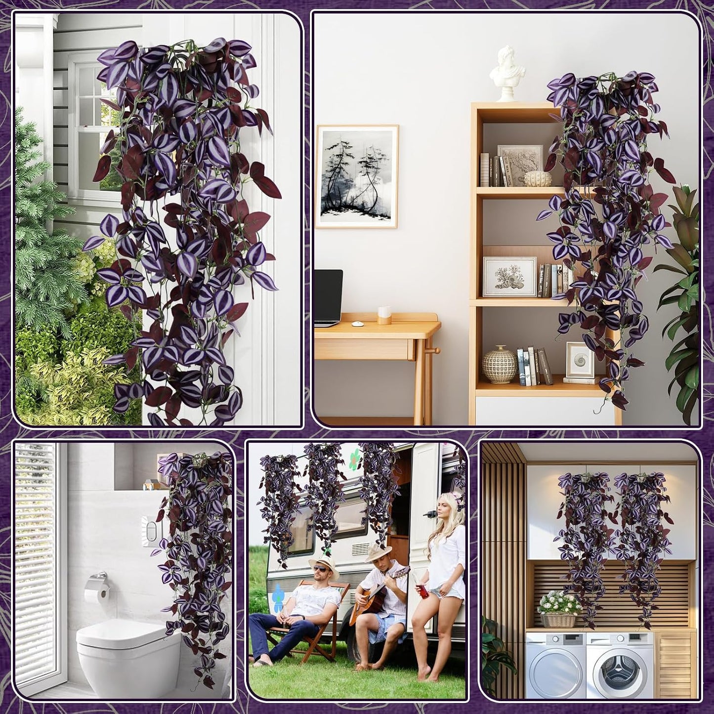 2-Pack Fake Hanging Plants, Faux Hanging Plant Artificial Greenery for Living Room Bedroom Boho Wall Shelf Indoor Outdoor Decor (Green Pothos Ivy Vines)