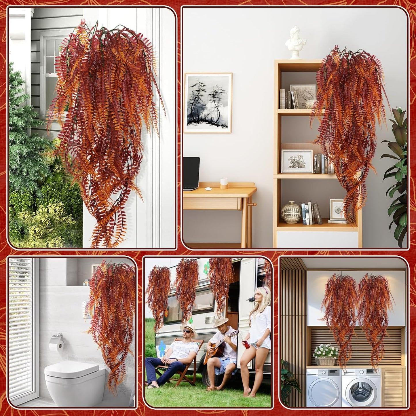 2-Pack Fake Hanging Plants, Faux Hanging Plant Artificial Greenery for Living Room Bedroom Boho Wall Shelf Indoor Outdoor Decor (Green Pothos Ivy Vines)
