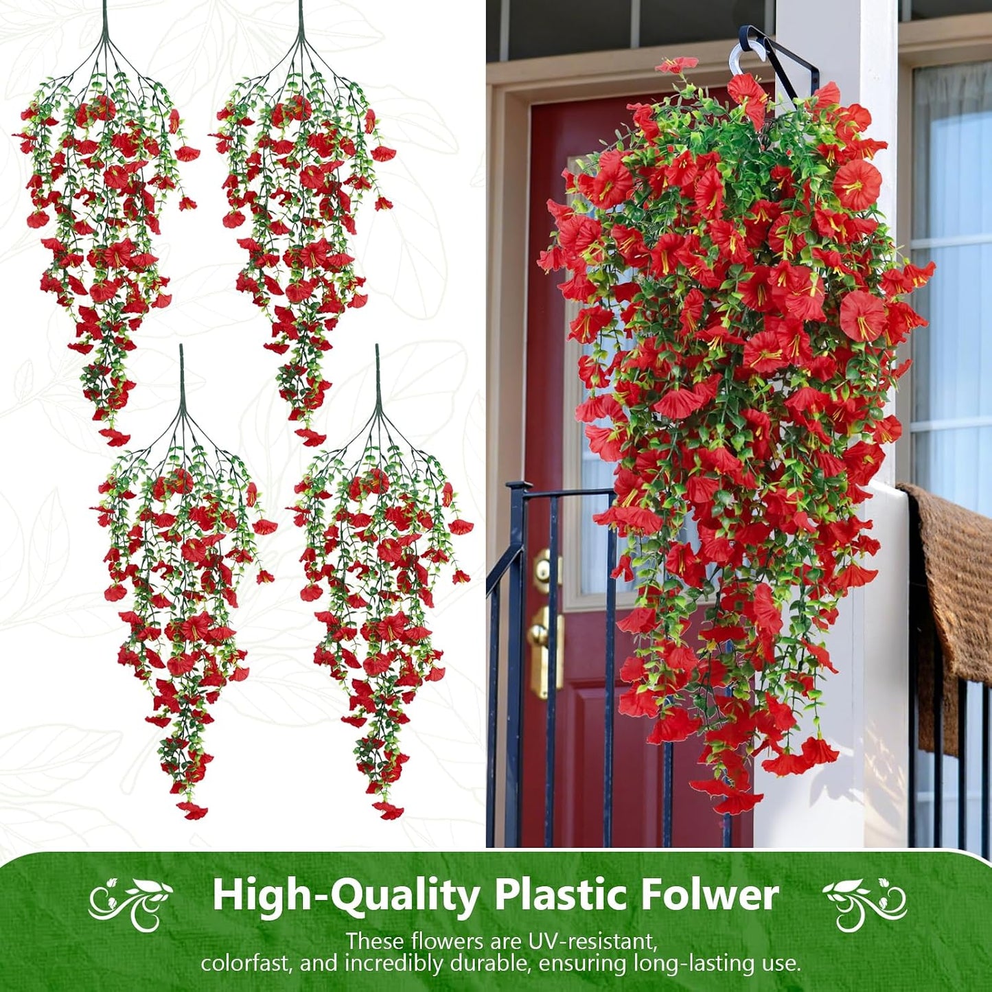 2-Pack Fake Hanging Plants, Faux Hanging Plant Artificial Greenery for Living Room Bedroom Boho Wall Shelf Indoor Outdoor Decor (Green Pothos Ivy Vines)