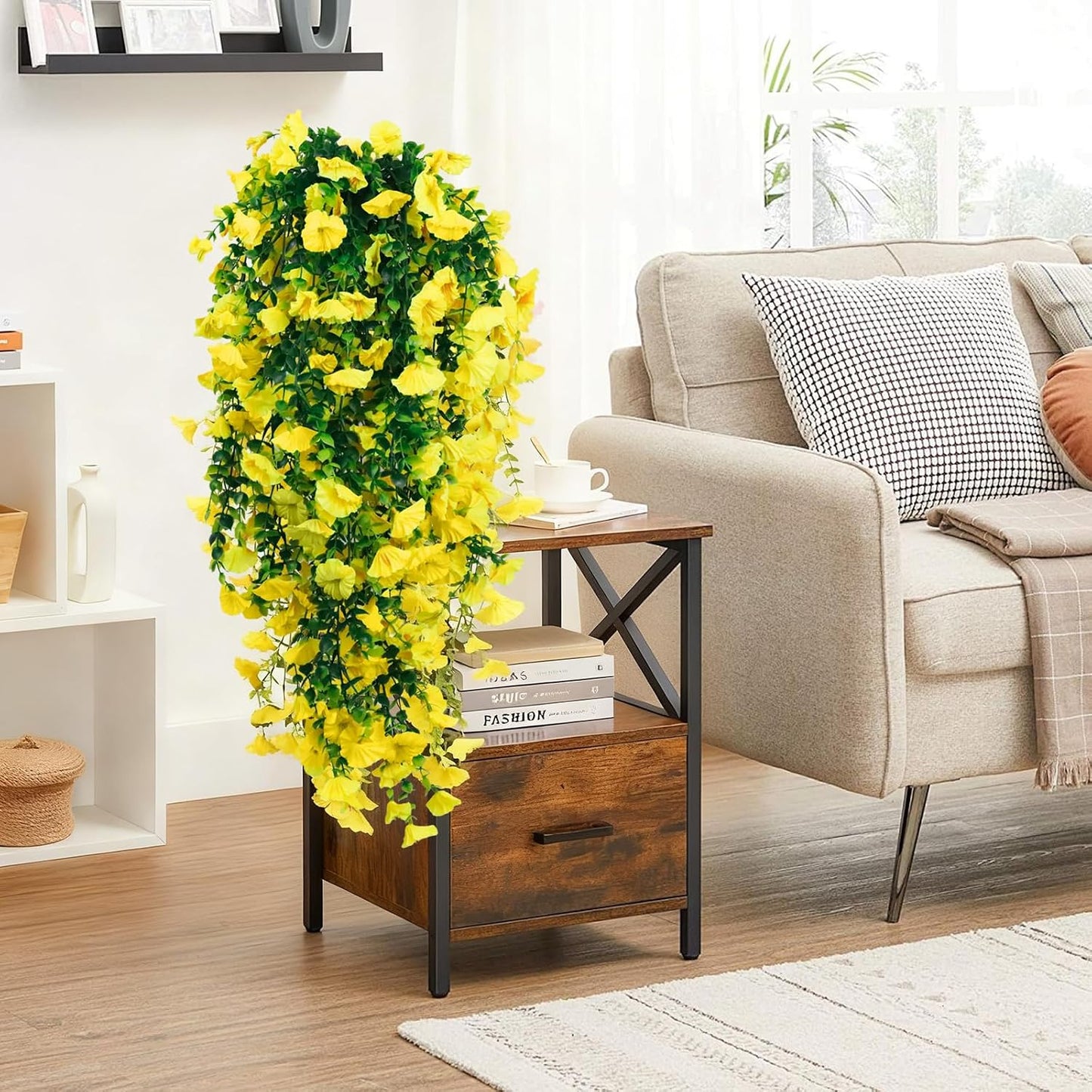 2-Pack Fake Hanging Plants, Faux Hanging Plant Artificial Greenery for Living Room Bedroom Boho Wall Shelf Indoor Outdoor Decor (Green Pothos Ivy Vines)