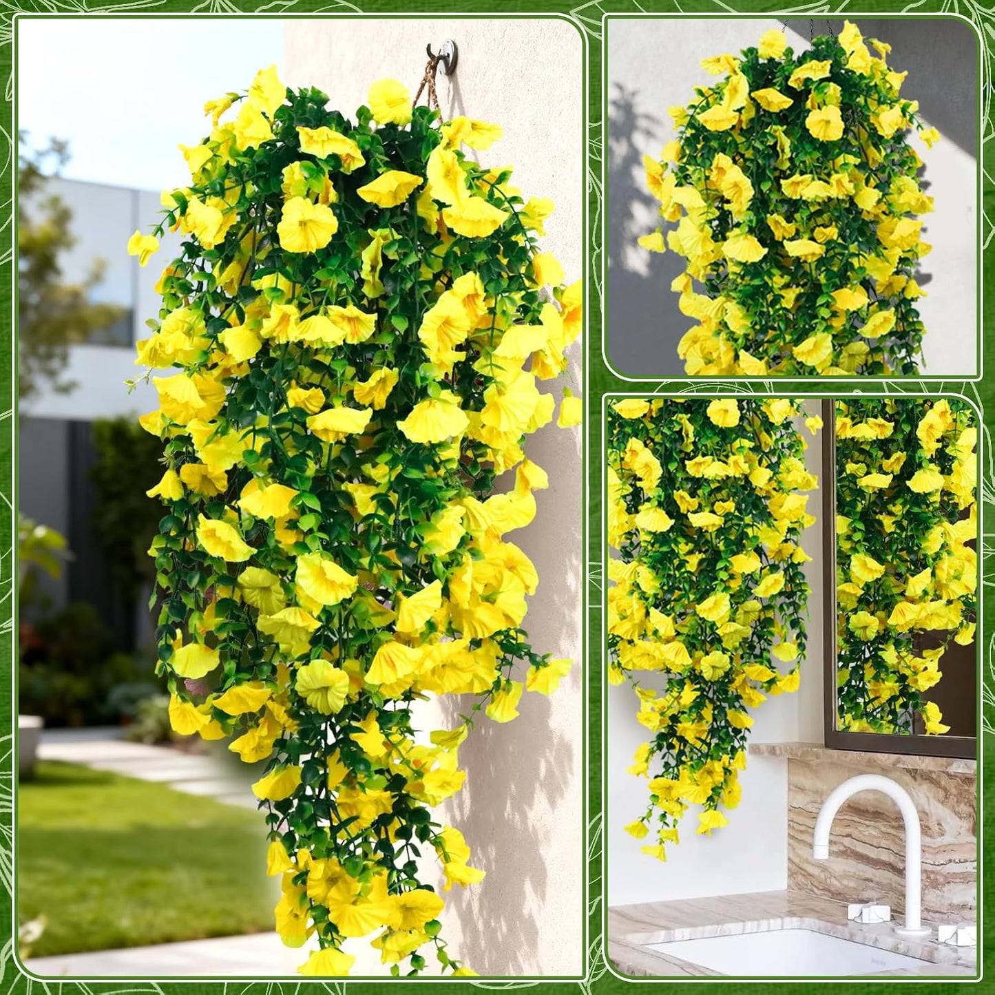 2-Pack Fake Hanging Plants, Faux Hanging Plant Artificial Greenery for Living Room Bedroom Boho Wall Shelf Indoor Outdoor Decor (Green Pothos Ivy Vines)