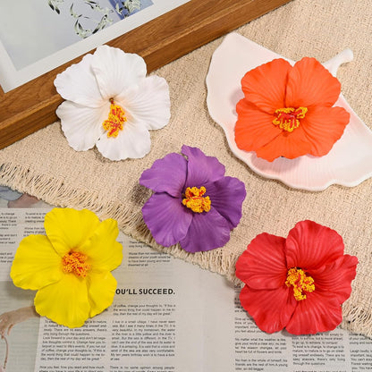 10 pcs Hawaiian Flower Hair Clips for Women，Orchid Hibiscus Hair Clips Artificial Flower Clips，Boho Hair Accessories for Vacation Beach Party - Hibiscus & Orchid