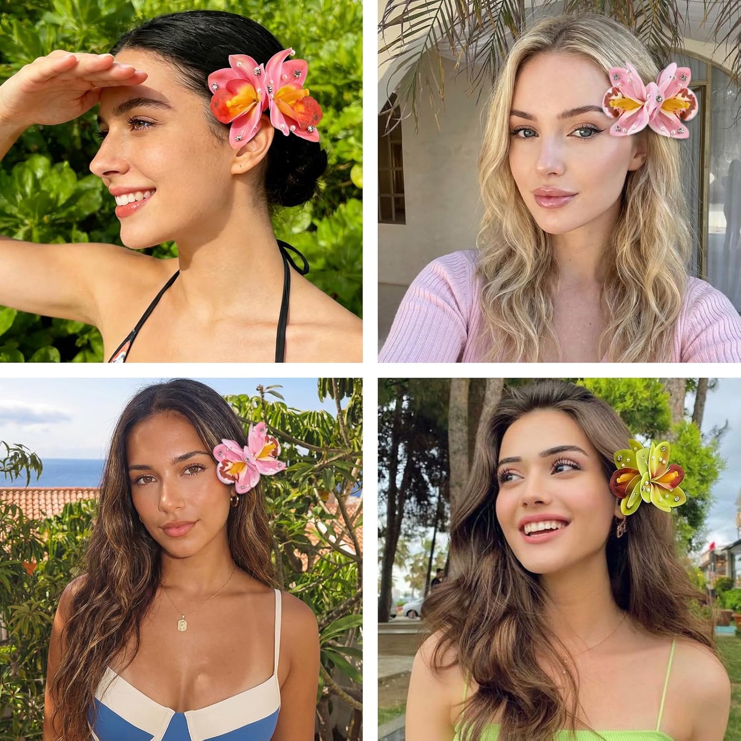 10 pcs Hawaiian Flower Hair Clips for Women，Orchid Hibiscus Hair Clips Artificial Flower Clips，Boho Hair Accessories for Vacation Beach Party - Hibiscus & Orchid