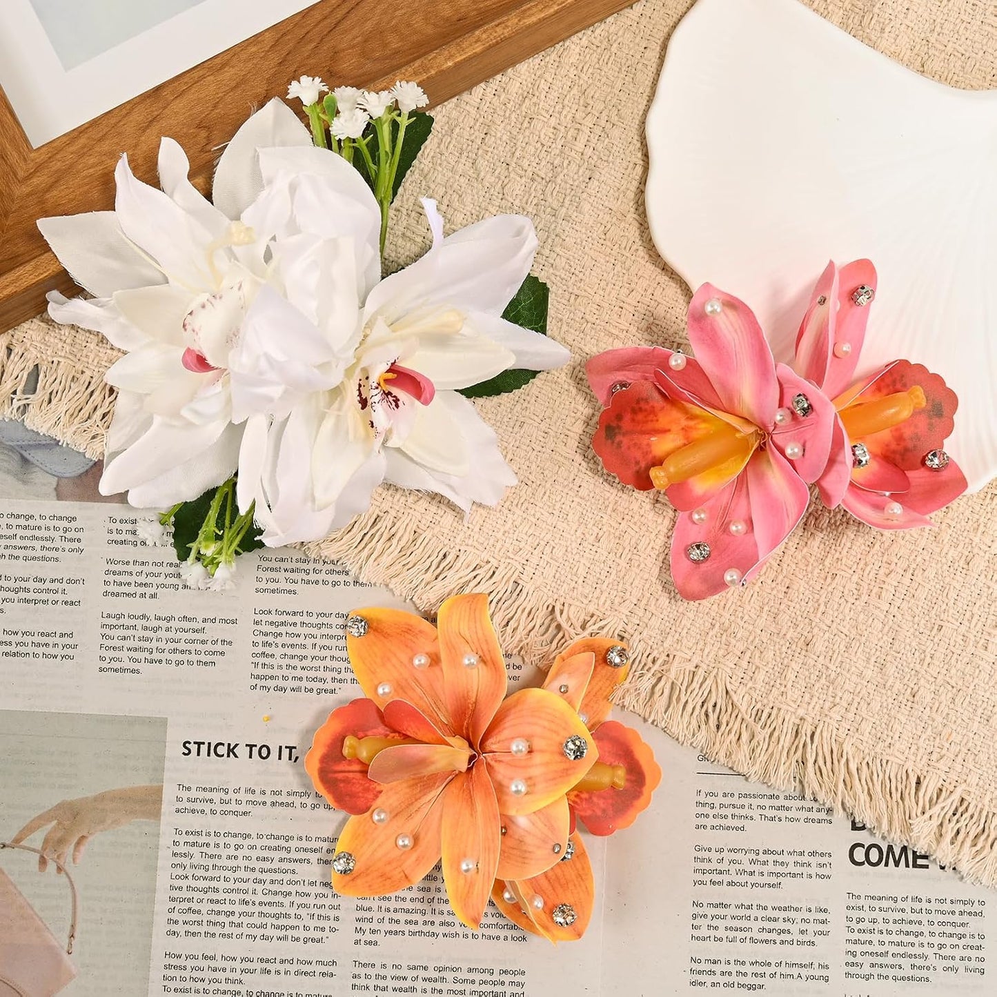 10 pcs Hawaiian Flower Hair Clips for Women，Orchid Hibiscus Hair Clips Artificial Flower Clips，Boho Hair Accessories for Vacation Beach Party - Hibiscus & Orchid