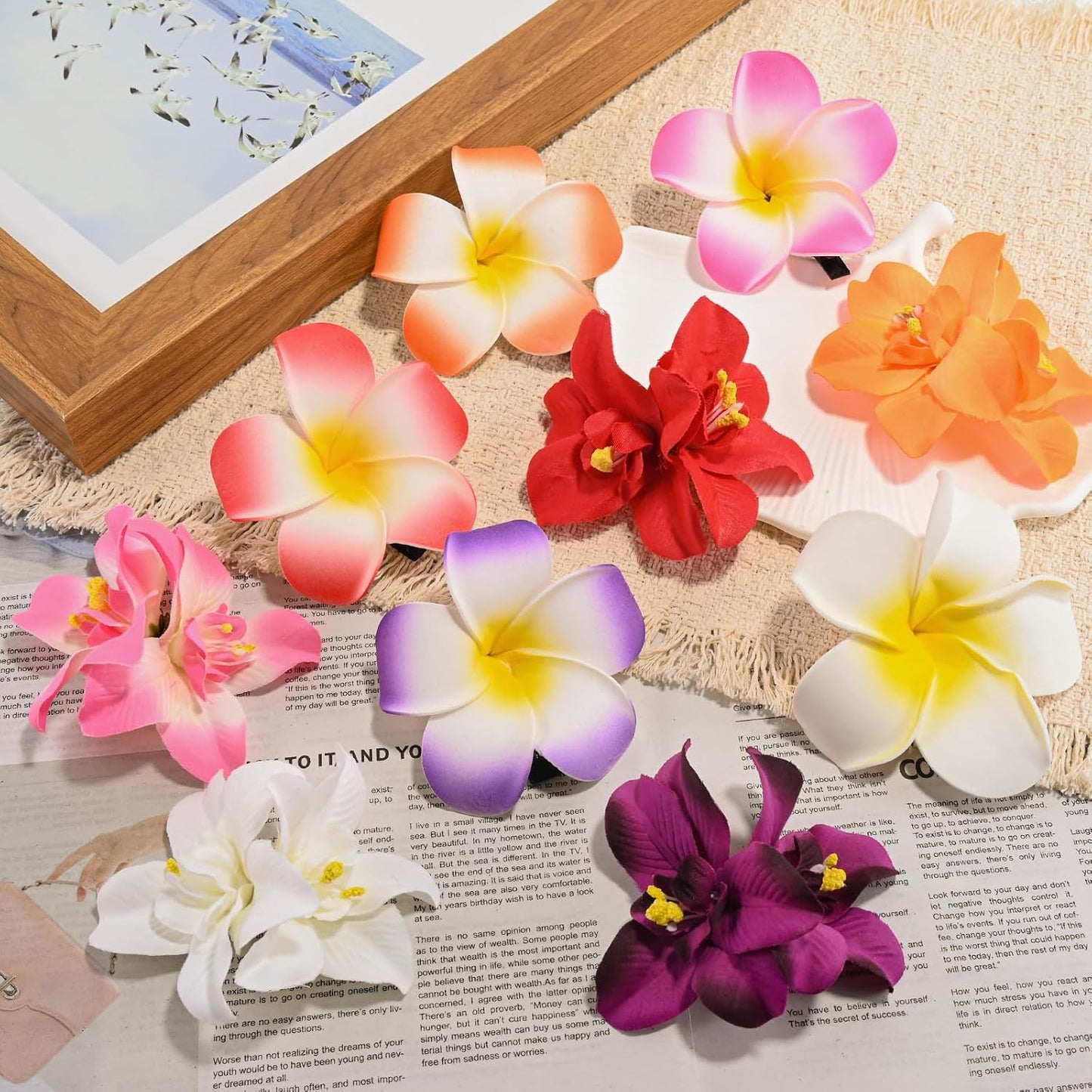 10 pcs Hawaiian Flower Hair Clips for Women，Orchid Hibiscus Hair Clips Artificial Flower Clips，Boho Hair Accessories for Vacation Beach Party - Hibiscus & Orchid