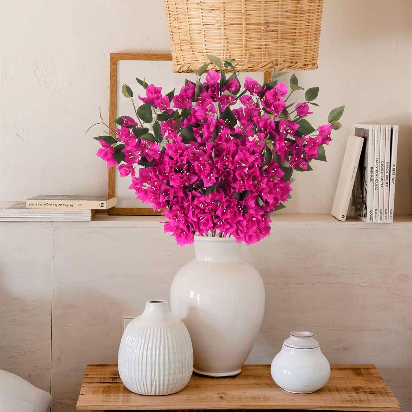 10PCS Artificial Flowers Bougainvillea Vines 29.50" Silk Bougainvillea Branches Deep Pink Faux Bougainvillea Long Stem Fake Flowers for Home Garden DIY Decor Wedding Centerpieces (Deep Pink)