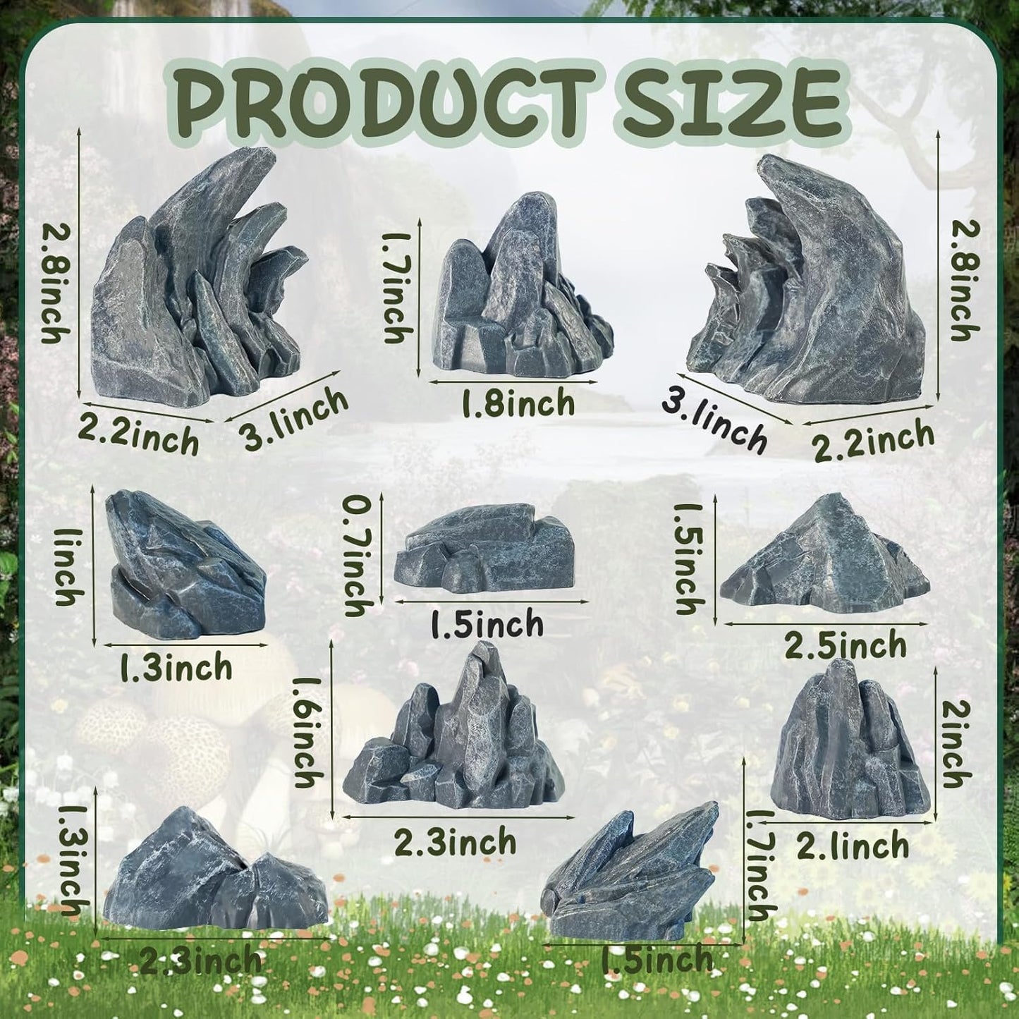 10 Pcs Simulation Diorama Rocks Stone Fake Rock | Diorama Supplies Miniature Terrain Fairy Garden Terrarium Decor Tank Aquarium Decoration(Grey)