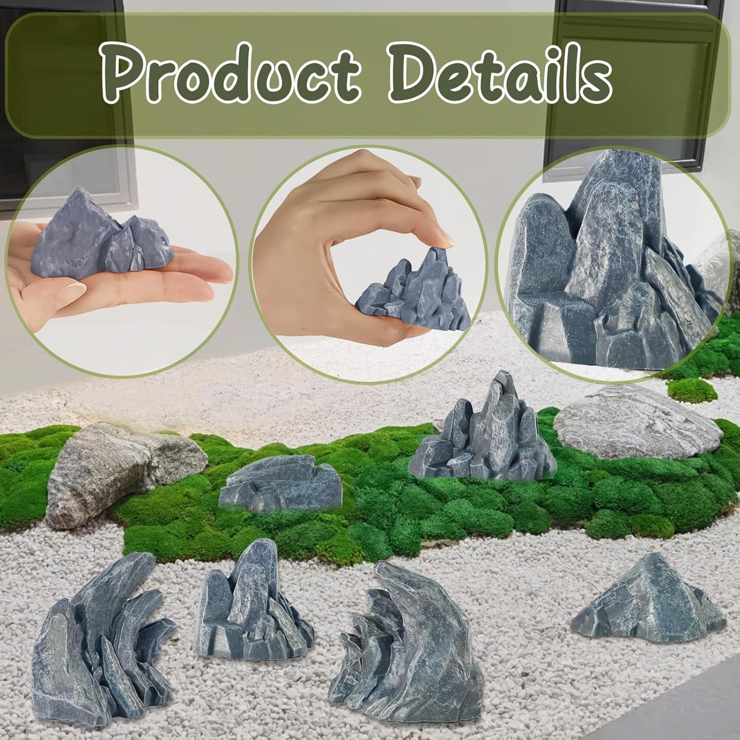 10 Pcs Simulation Diorama Rocks Stone Fake Rock | Diorama Supplies Miniature Terrain Fairy Garden Terrarium Decor Tank Aquarium Decoration(Grey)