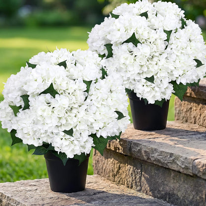 2 Pack Potted Artificial Flowers for Outdoors - Mixed Green | 16 Inch Pre-Assembly Fake Potted Silk Hydrangeas, UV Resistant, Potted Plant for Outside Home Front Door Patio Balcony Decor