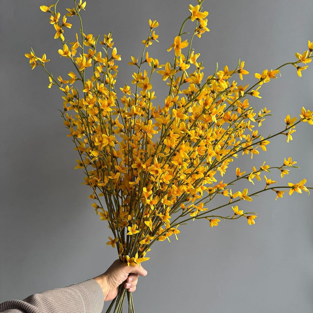 3Pcs Fake Forsythia Stems 40" Long Artificial Forsythia Branches Fake Yellow Flowers Branches Artificial Silk Spring Flower for Vase Decoration Indoor Outdoor Wedding Home Bedroom (Yellow)