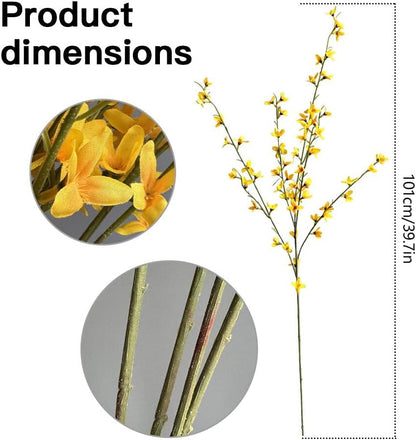 3Pcs Fake Forsythia Stems 40" Long Artificial Forsythia Branches Fake Yellow Flowers Branches Artificial Silk Spring Flower for Vase Decoration Indoor Outdoor Wedding Home Bedroom (Yellow)