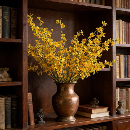 3Pcs Fake Forsythia Stems 40" Long Artificial Forsythia Branches Fake Yellow Flowers Branches Artificial Silk Spring Flower for Vase Decoration Indoor Outdoor Wedding Home Bedroom (Yellow)