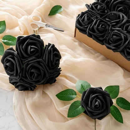 Artificial Flowers 25pcs Foam Fake Roses with Stems for DIY Wedding Bouquets Bridal Shower Centerpieces Arrangements Party Tables Valentines Day Decorations Christmas Tree （Ivory）