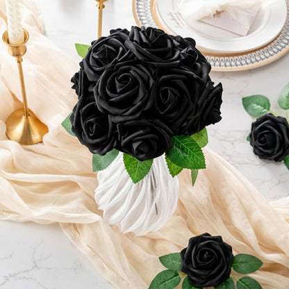 Artificial Flowers 25pcs Foam Fake Roses with Stems for DIY Wedding Bouquets Bridal Shower Centerpieces Arrangements Party Tables Valentines Day Decorations Christmas Tree （Ivory）