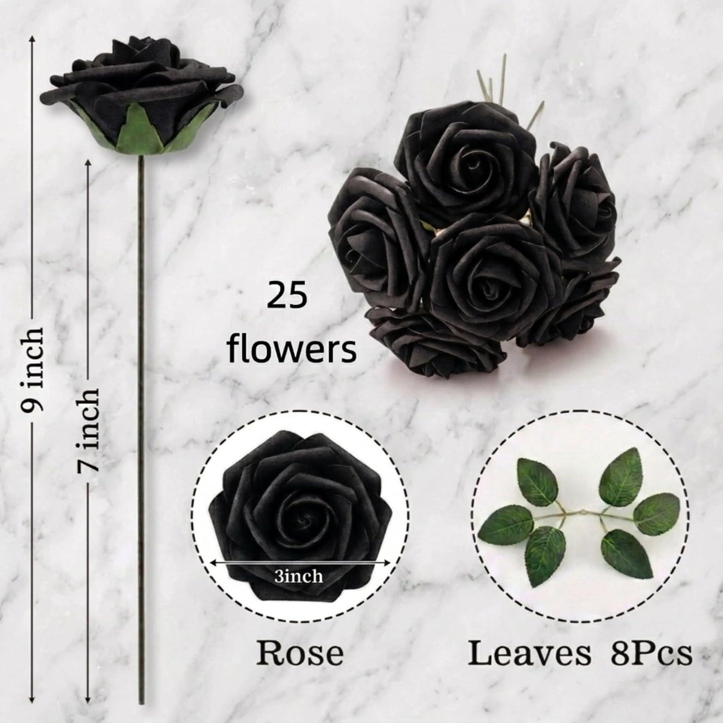 Artificial Flowers 25pcs Foam Fake Roses with Stems for DIY Wedding Bouquets Bridal Shower Centerpieces Arrangements Party Tables Valentines Day Decorations Christmas Tree （Ivory）