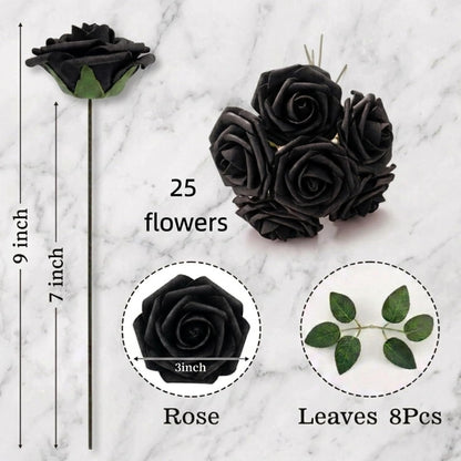 Artificial Flowers 25pcs Foam Fake Roses with Stems for DIY Wedding Bouquets Bridal Shower Centerpieces Arrangements Party Tables Valentines Day Decorations Christmas Tree （Ivory）