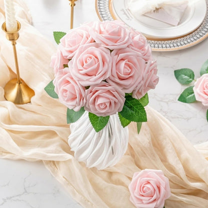 Artificial Flowers 25pcs Foam Fake Roses with Stems for DIY Wedding Bouquets Bridal Shower Centerpieces Arrangements Party Tables Valentines Day Decorations Christmas Tree （Ivory）